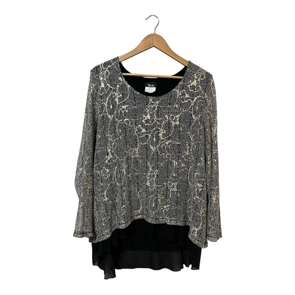 Bali Corp Women's Formal Top XL Overlay Long Sleeves High Low Shirt Blouse - Picture 1 of 5
